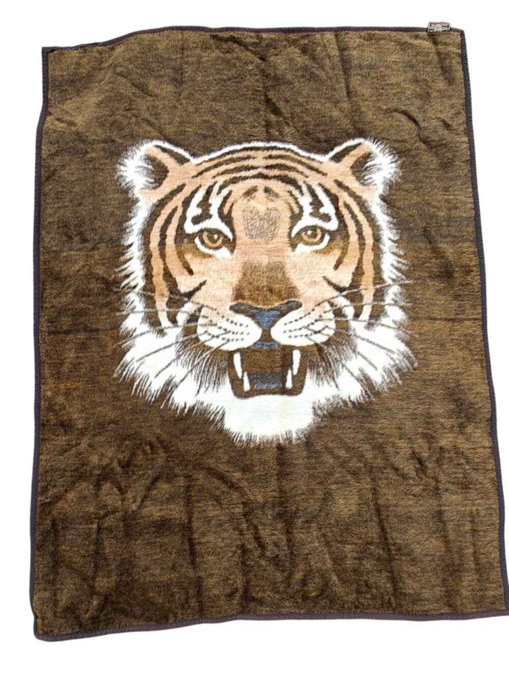 Vintage Acrilan Fiber Tiger Blanket Biederlack Reversible West Germany 72"x54"
